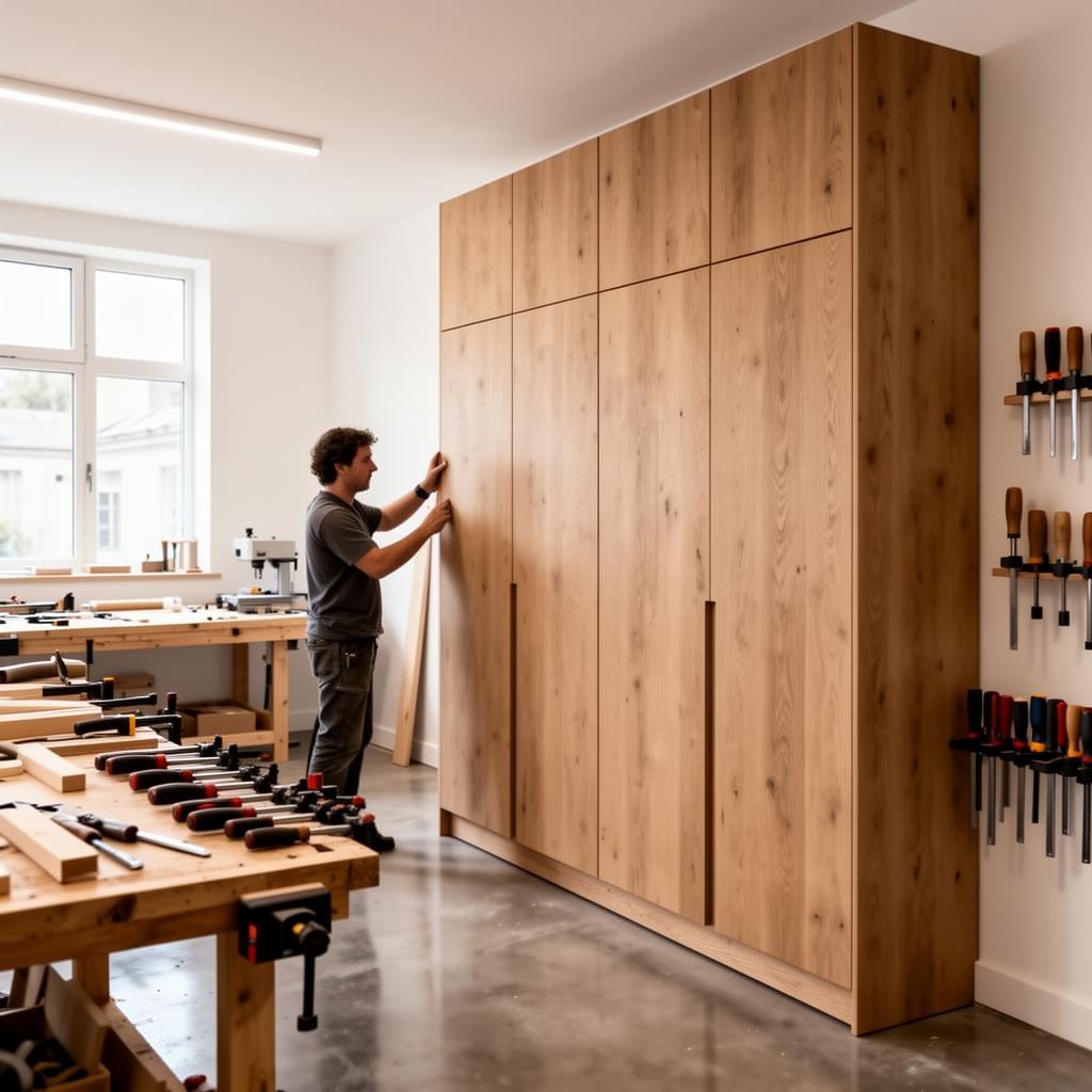 Maatwerk meubelmaker aan het werk in zijn atelier